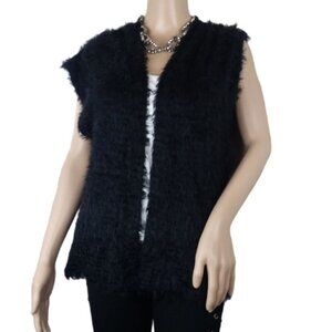 Fuzzy Black Sherpa Knit Vest Cardigan